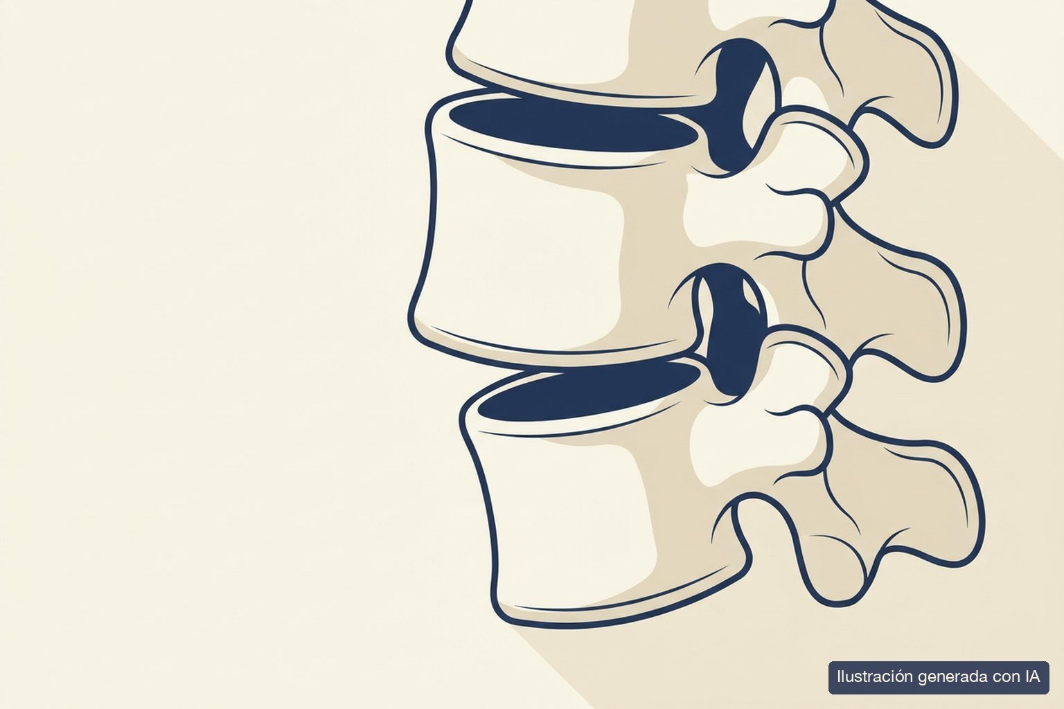 Ilustración médica de una espondilolistesis lumbar: una vértebra desplazada hacia delante sobre la inferior