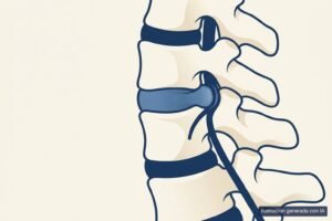Ilustración médica de una hernia discal cervical comprimiendo una raíz nerviosa del cuello