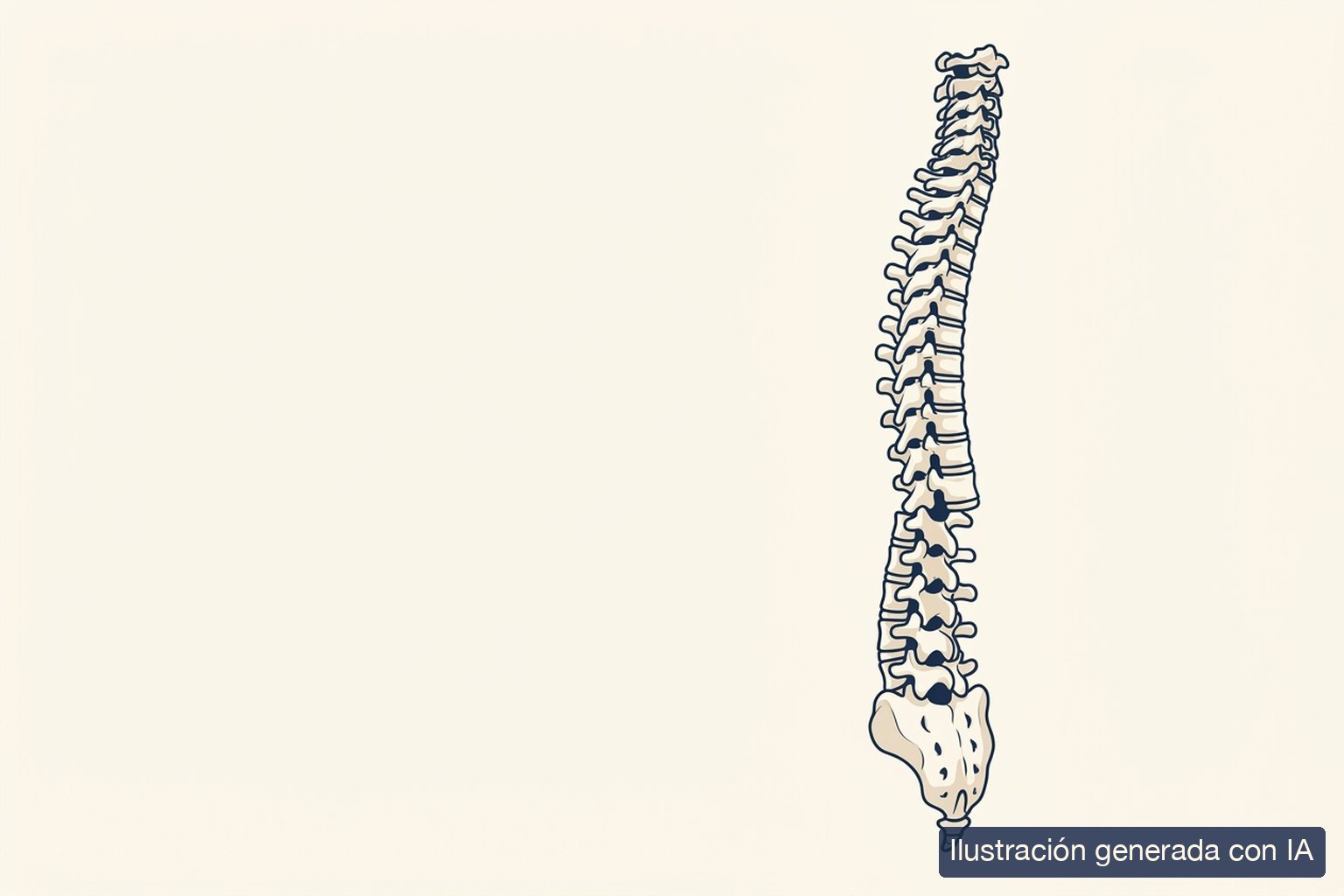 Ilustración médica de la columna vertebral completa vista por detrás, del cuello al sacro