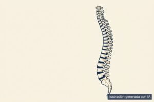 Ilustración médica de la columna vertebral completa vista de lado, con sus curvas naturales