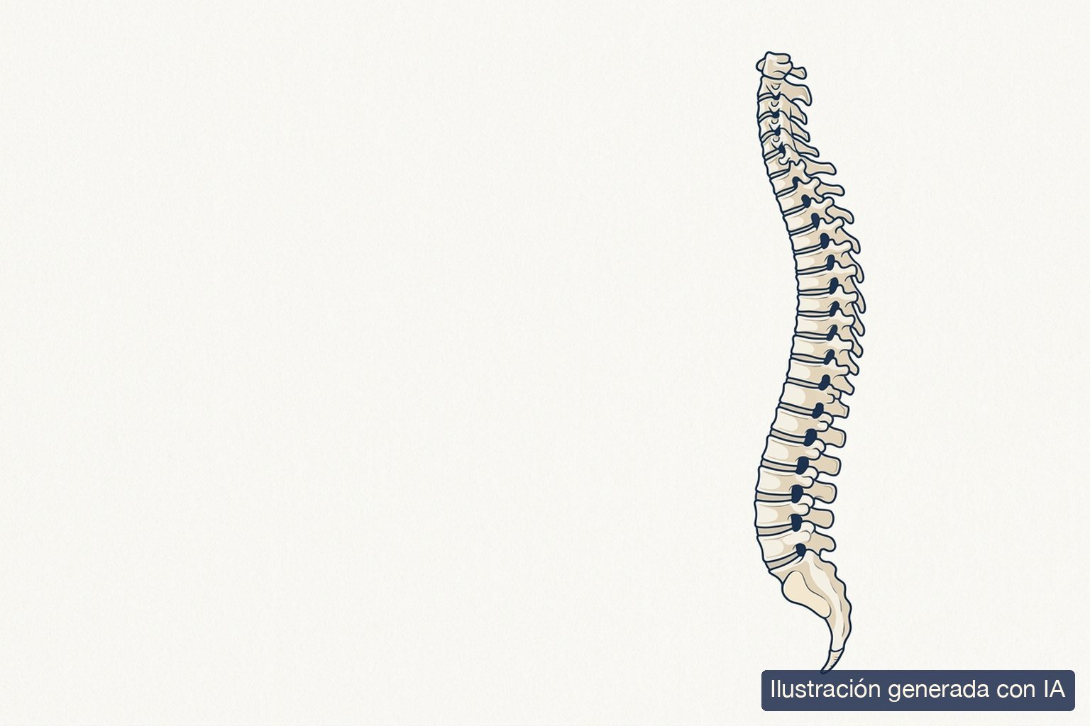 Ilustración médica de la columna vertebral completa de perfil, con sus curvas naturales