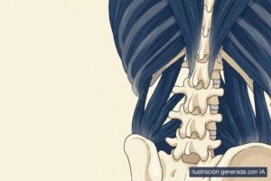 Ilustración médica de la región lumbar con las capas musculares paravertebrales